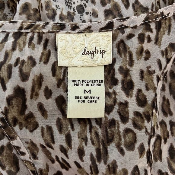 Daytrip Shirt Women Medium Brown Cheetah Print Mixed Print Tank Top Sheer Casual - Picture 7 of 8